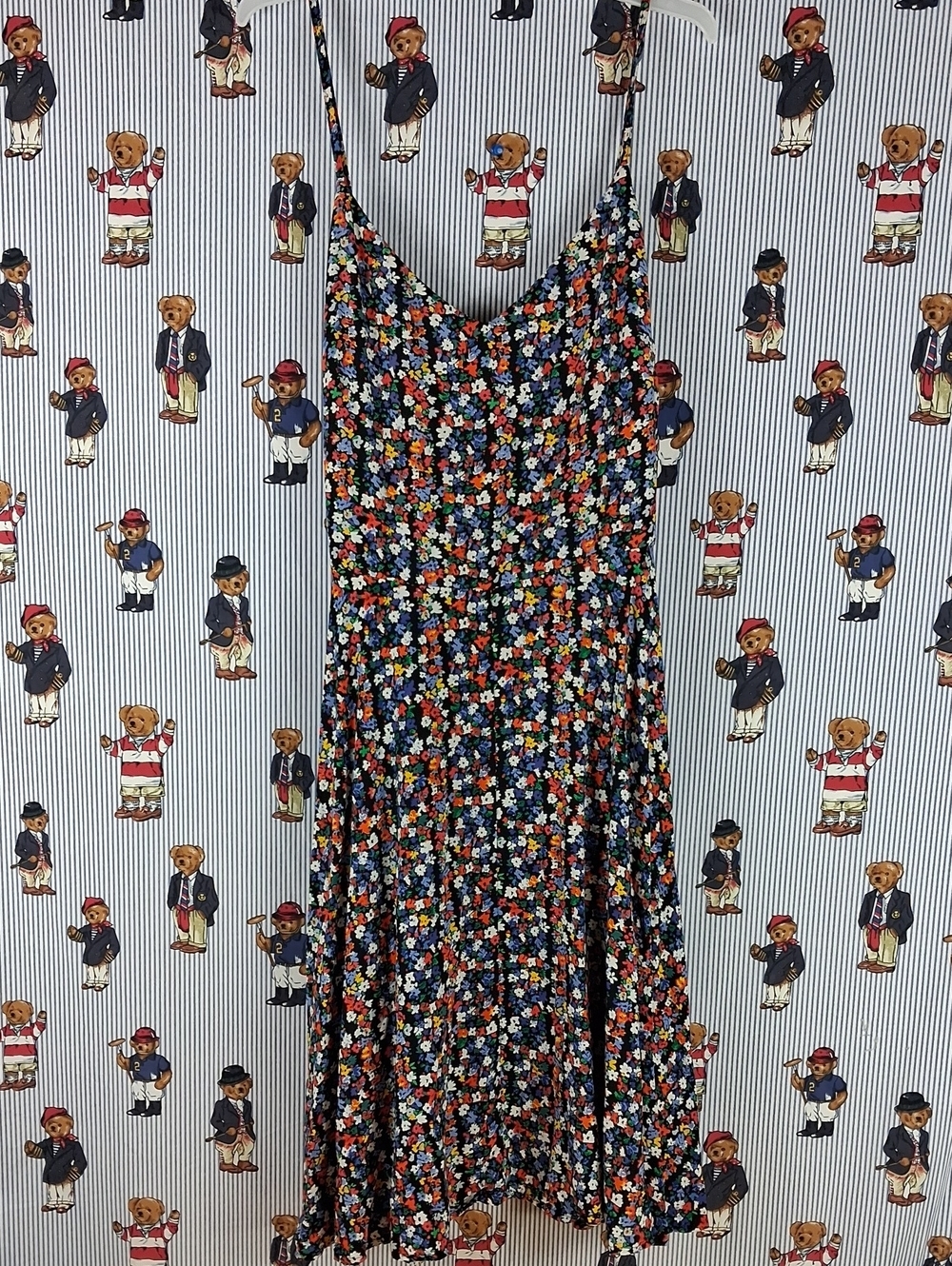 Women's Gap Soft Fit & Flare Midi Multicolor Floral Spaghetti Strap Summer Dress